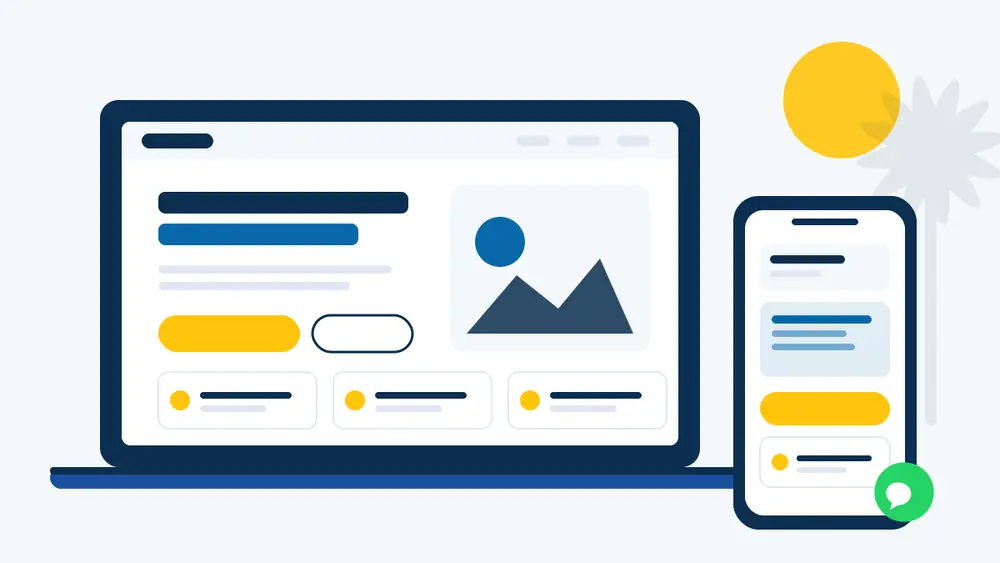 Diseño web en Las Palmas: página web de un negocio canario vista en portátil y móvil con botón de WhatsApp