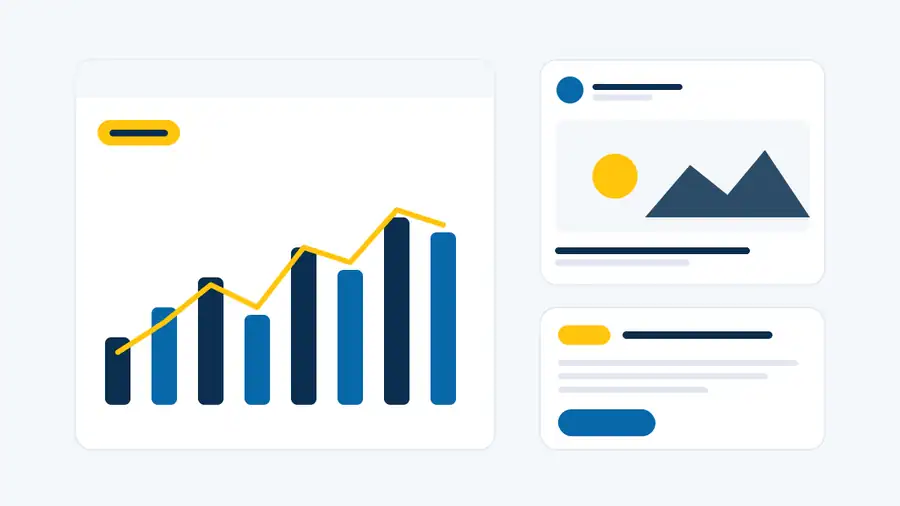 Panel de resultados de campañas de Google Ads y Meta Ads con contactos generados, junto a una publicación en redes sociales de un negocio canario