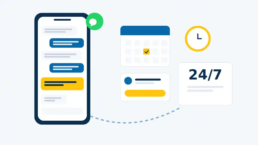 Recepcionista Digital con IA respondiendo por WhatsApp y confirmando una cita en el calendario de un negocio de Las Palmas, disponible 24/7