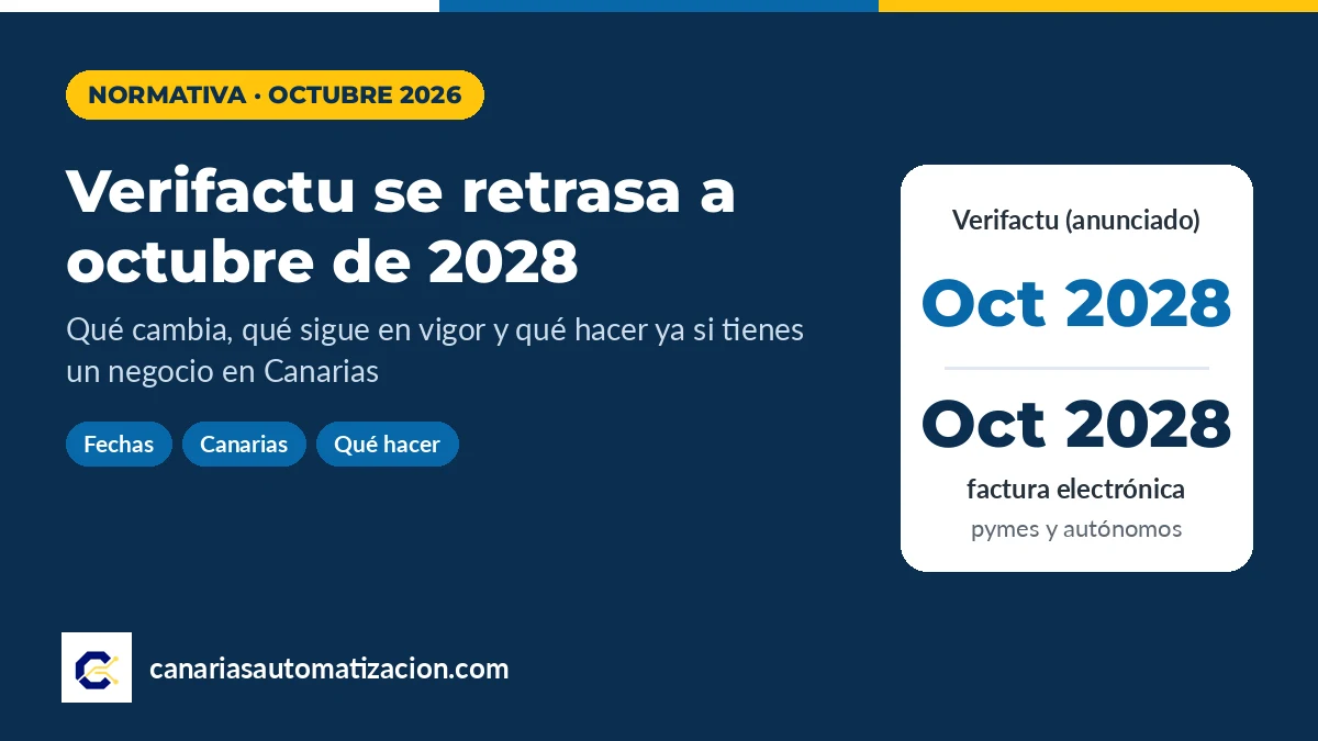 Verifactu se retrasa a octubre de 2028: qué cambia y qué tiene que hacer tu negocio en Canarias
