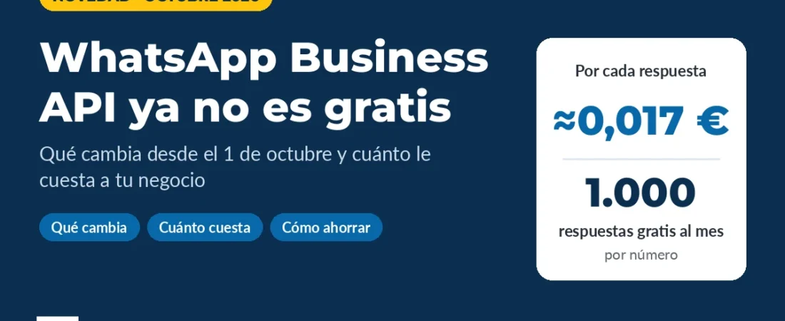 WhatsApp Business API ya no es gratis: qué cambia desde el 1 de octubre de 2026 y cuánto le cuesta a tu negocio WhatsApp Business API ya no es gratis: qué cambia desde el 1 de octubre de 2026 y cuánto le cuesta a tu negocio